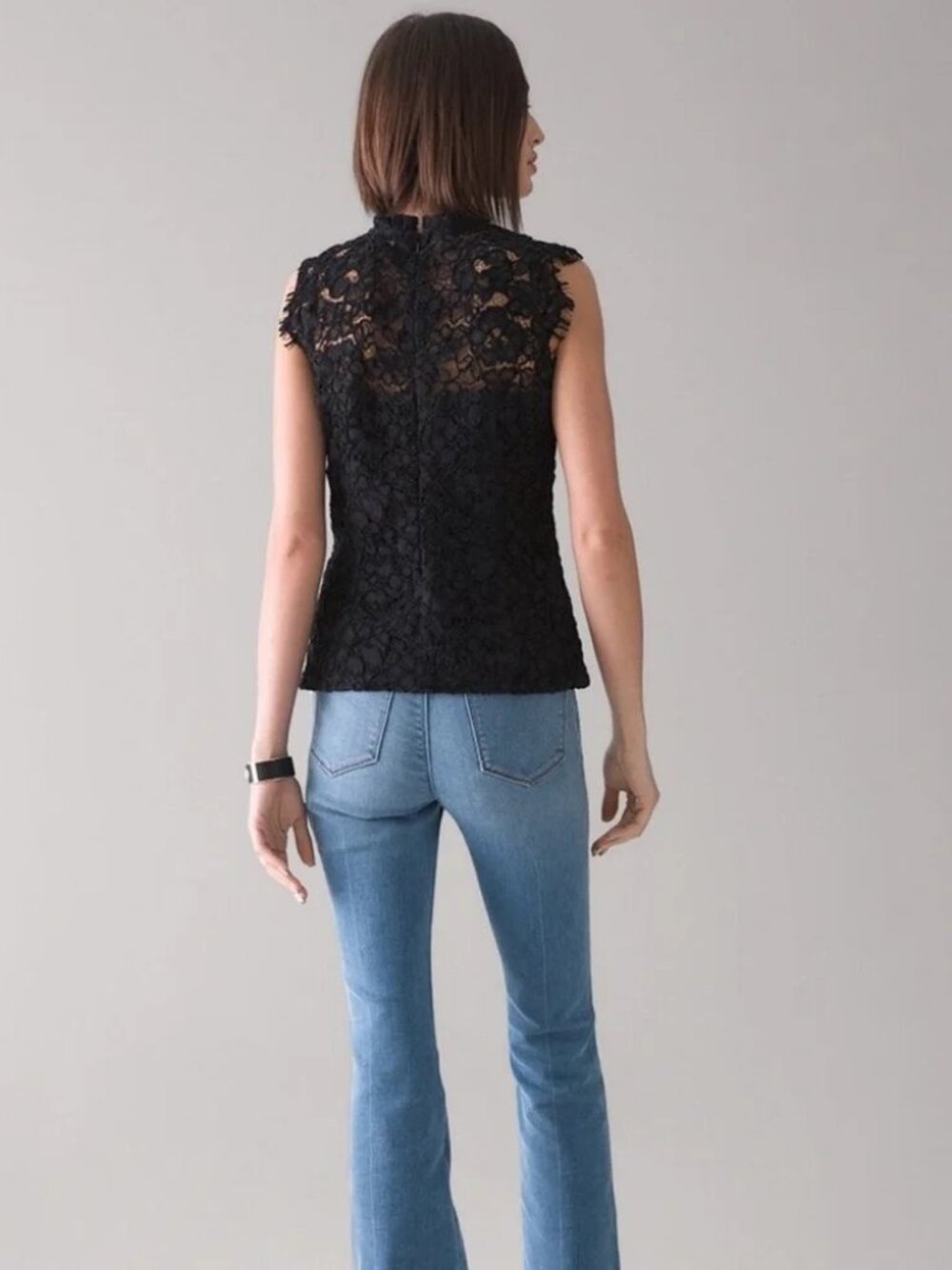 WHBM Sleeveless Lace High Neck Shell Black SUPER SOFT! Eyelash lace sleeve Sz 6 - Picture 3 of 13